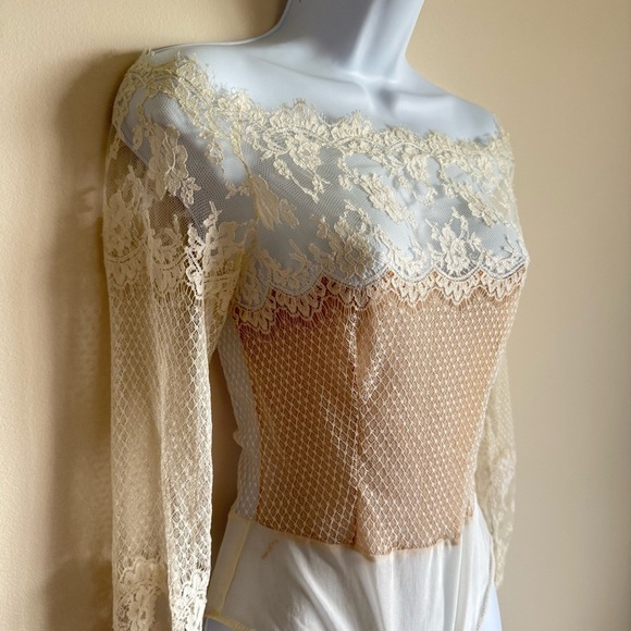 Vintage Jiki Monte-Carlo Creations Women's Bridal Lace Silk Wool Bodysuit S - Picture 2 of 14